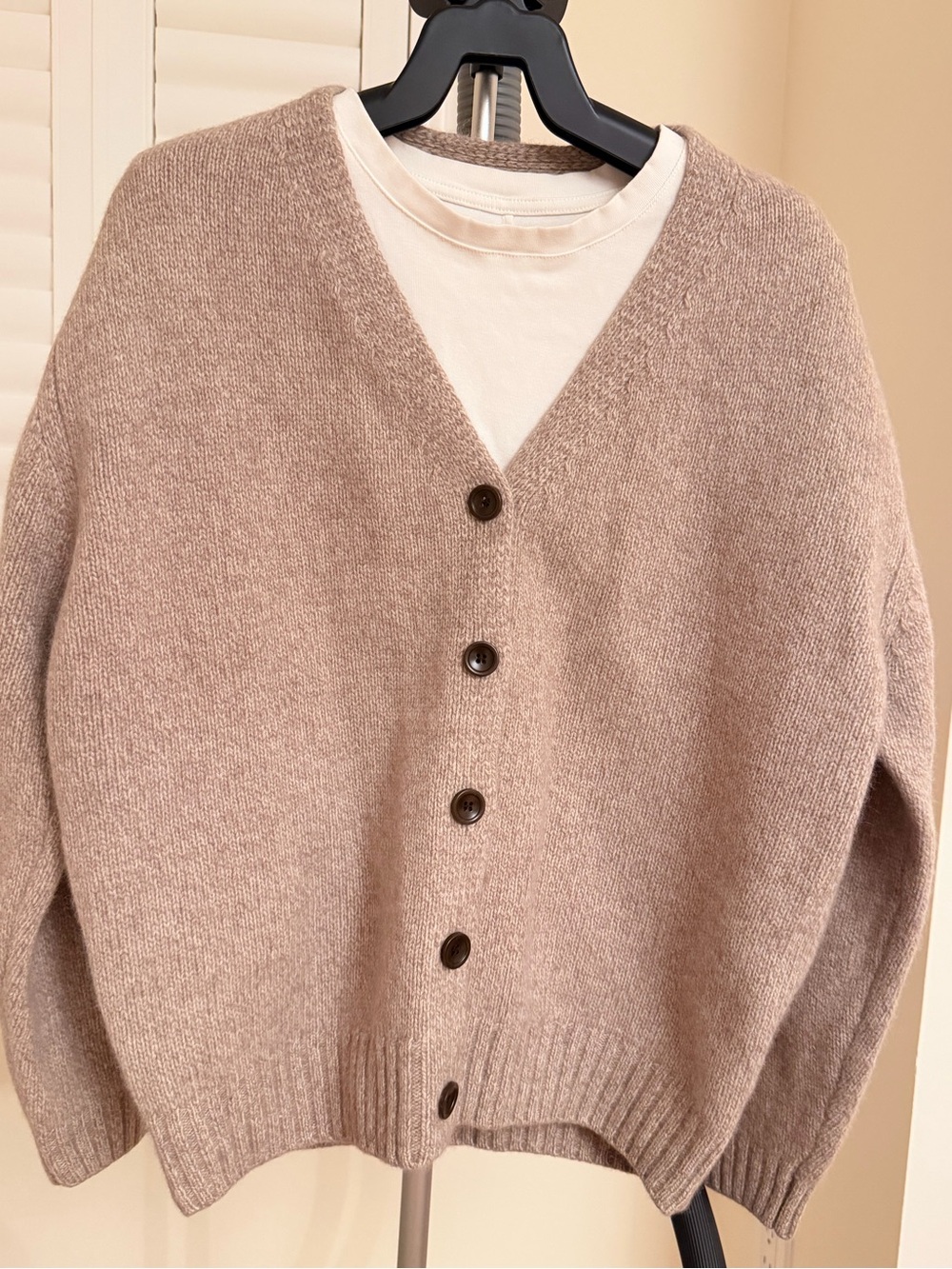 Woman's Knit V-Neck Button Cardigan Sweater - Taupe